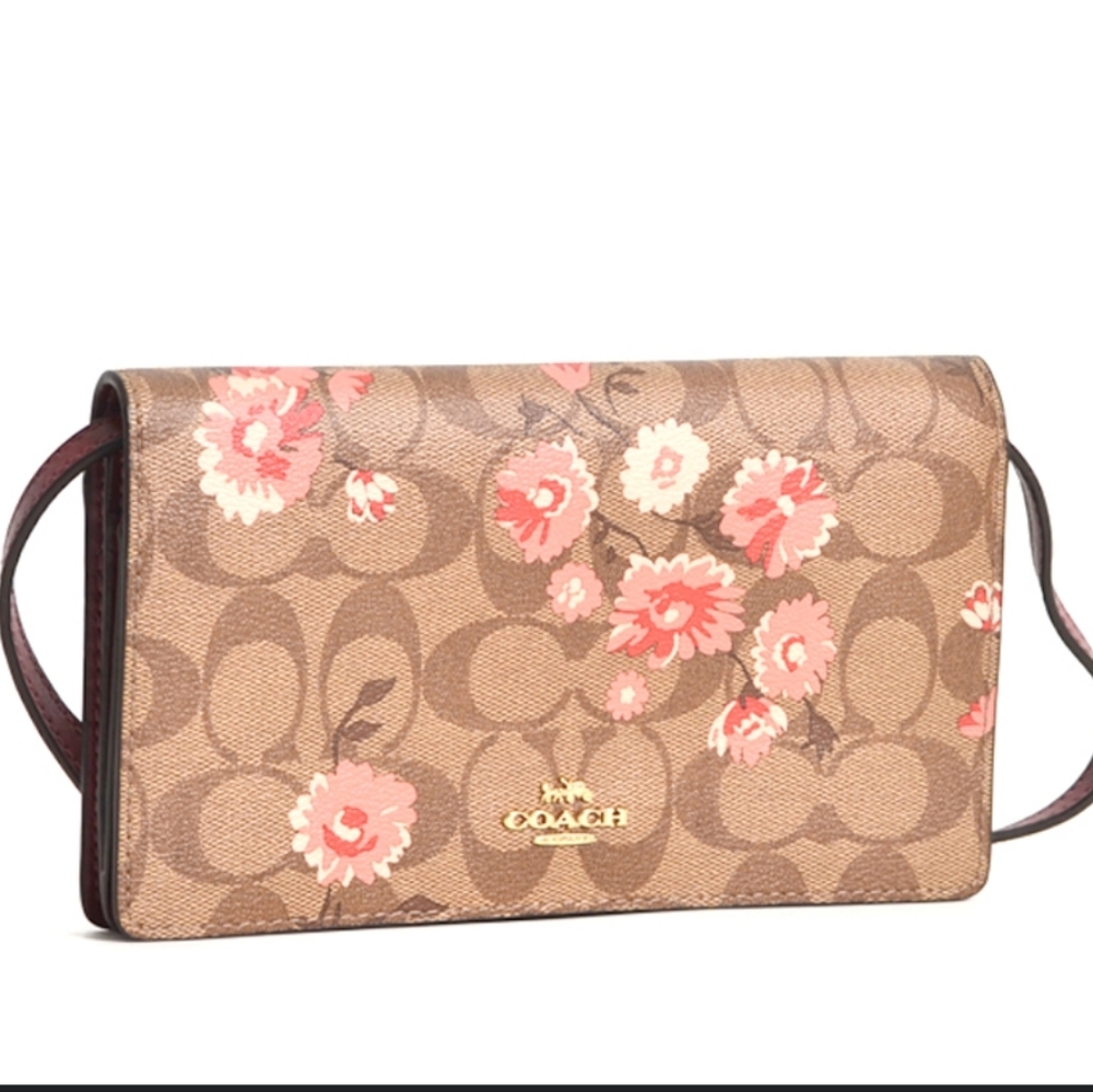 Coach Floral Signature Crossbody Bag in Brown and Pink - Picture 13 of 16